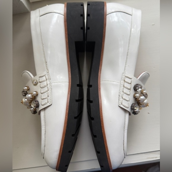 KATE SPADE Loafers Gemstones White Black New York KarryToo Leather Shoe Heel 9.5 - Picture 8 of 9